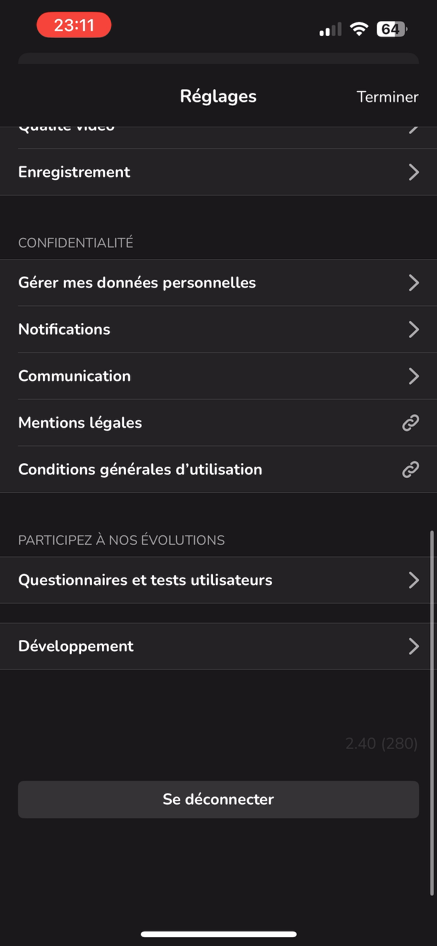 Oqee Dev Settings Button
